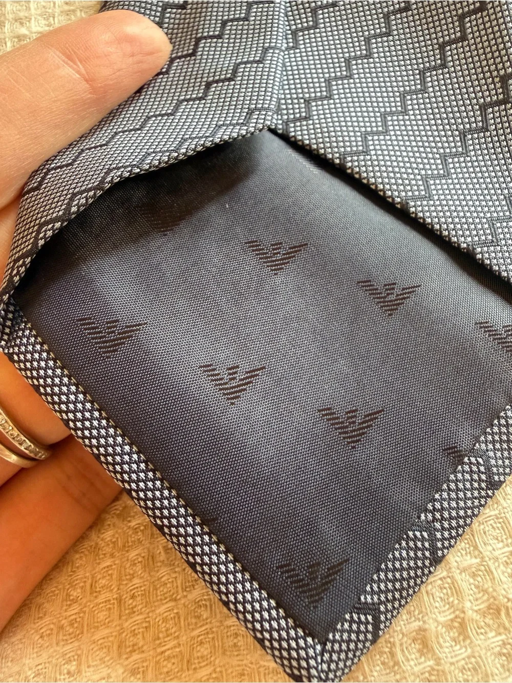Emporio Armani Made in Italy 100% Silk Tie Navy Blue Geometric 3.25”